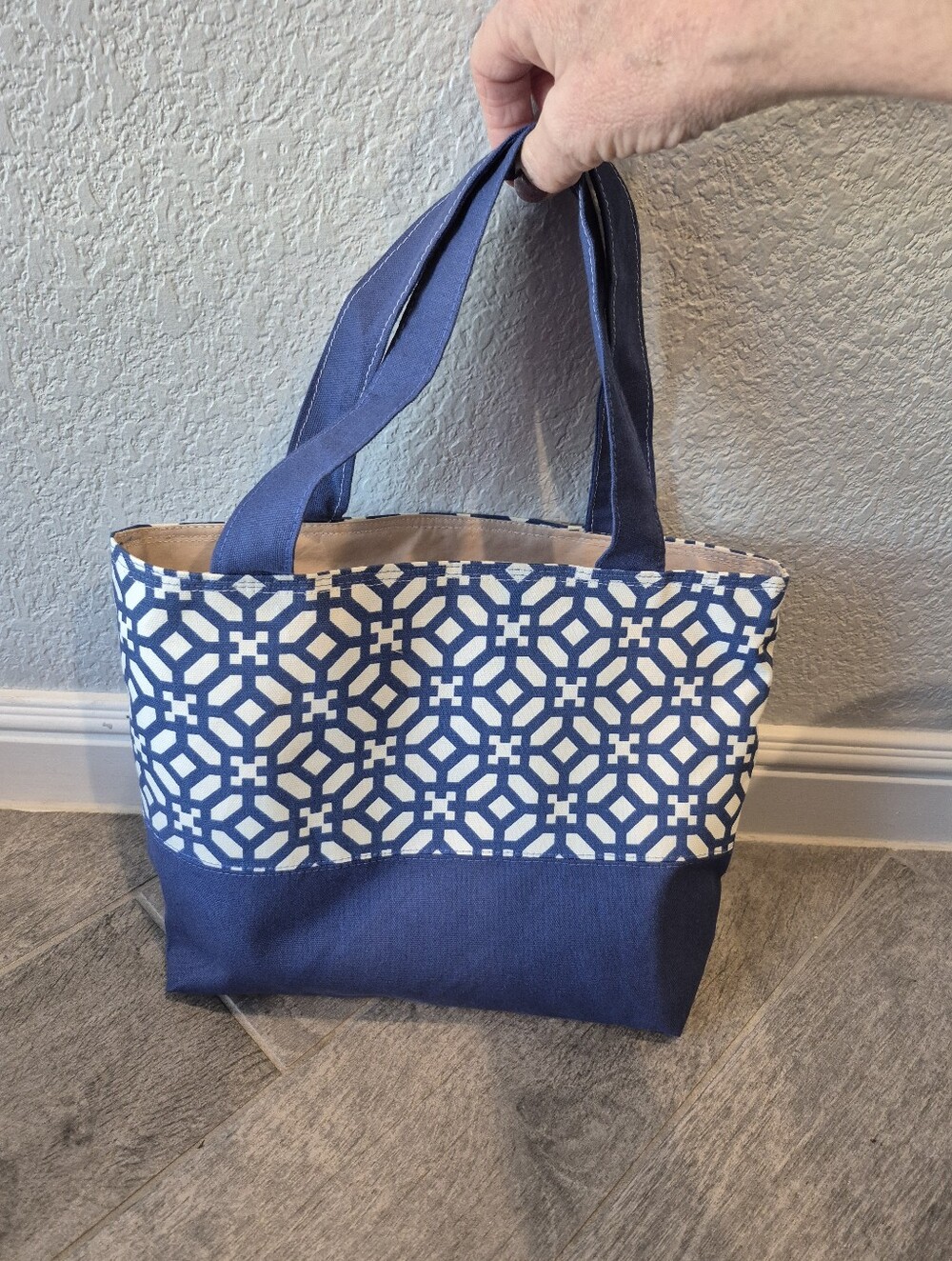 Blue Geometric Canvas Tote Bag - Women's Everyday Shoulder Bag